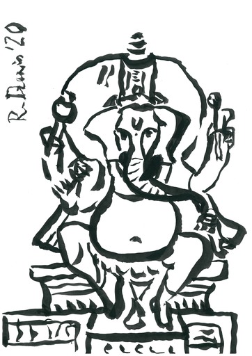Roland DZENIS - Drawing-Watercolor - Ganesha Devi