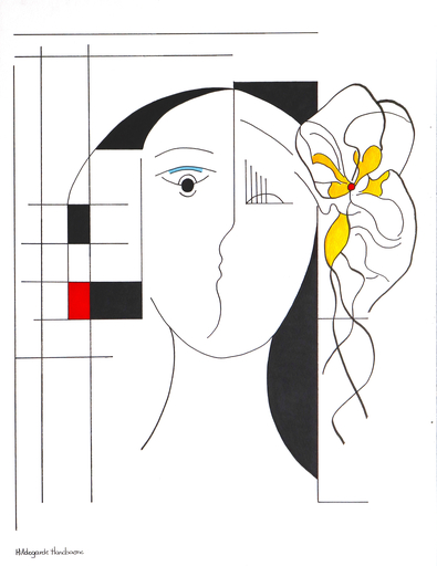 Hildegarde HANDSAEME - Drawing-Watercolor - A blossoming portrait