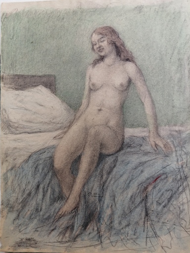 Charles françois MOUTHON - Dessin-Aquarelle - Nu au lit - (M41)