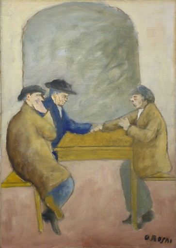 Ottone ROSAI - Painting - Interno di Osteria; Tre Uomini al Tavolo