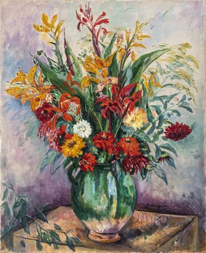 Henri MANGUIN - Peinture - Vase vert et fleurs