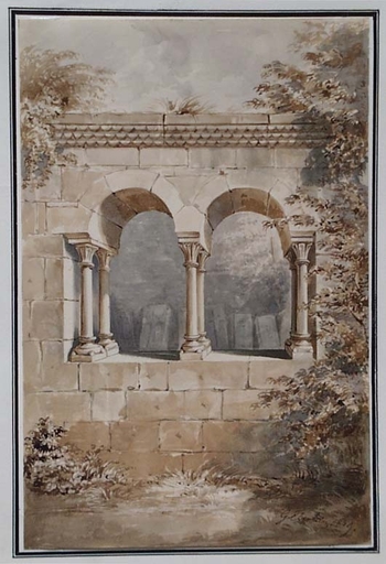 Georg EBERLEIN - Drawing-Watercolor - "Ruin" by Georg Eberlein, from the Album of Tsar's Daughter