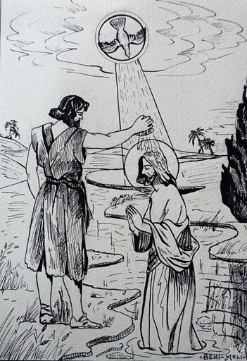 Angeles BENIMELLI - Drawing-Watercolor - Baptism of Jesus by John the Baptist