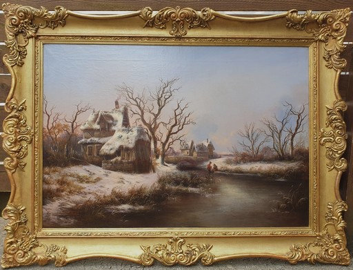Georg HOEHN - 绘画 - Paysage de neige près d'une rivière