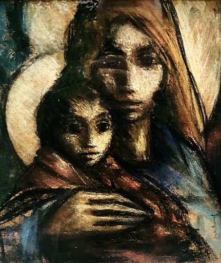 Jordi BONET - Dibujo Acuarela - Mère et enfant 
