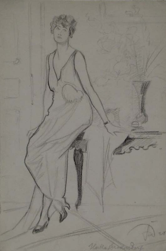 Robert Heinrich VON DOBLHOFF - Dibujo Acuarela - "Portrait of the Artist's Wife", 1920 