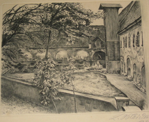 Ludwig MEIDNER - Estampe-Multiple -  Klosterhof in Grüssau/Schlesien (1926)  