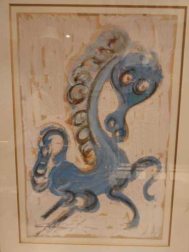 Jesús REYES FERREIRA - Zeichnung Aquarell - Le cheval bleu