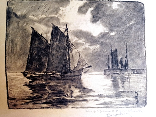 Léon BROQUET - Drawing-Watercolor - Voilier retour de pêche port de Concarneau ?