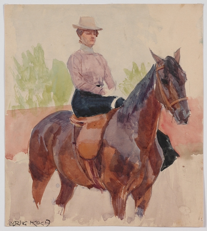 Ludwig KOCH - 水彩作品 - "Graceful Horsewoman" by Ludwig Koch, early 20th Century 