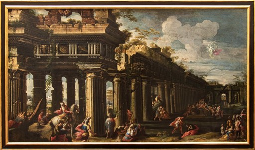 Ascanio LUCIANI - Painting - Architectural capriccio with martyrdom of Saint Paul