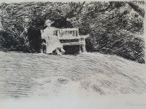 马克斯•利伯曼 - 版画 - "Mädchen auf der Gartenbank" (1916)