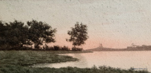 Viggo Adolf Valdemar HOFF - 水彩作品 - Landschaft mit See und Mühle.