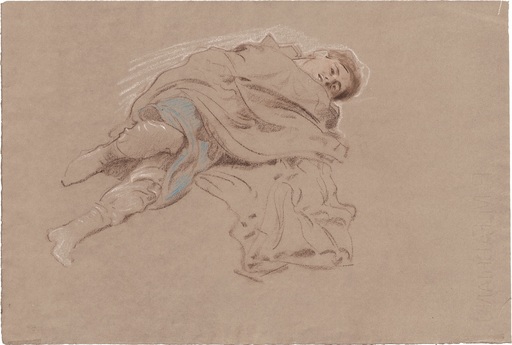 Adolf HIREMY-HIRSCHL - Drawing-Watercolor - Studie eines liegenden Mannes mit Umhang
