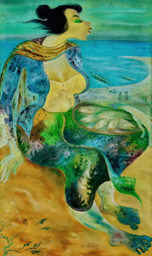 Hendra GUNAWAN - Peinture - Fish Monger by the Beach, by Hendra Gunawan