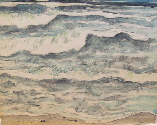 Paul MECHLEN - Drawing-Watercolor - Sylter Dünenlandschaft am Meer.