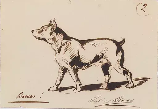 Julius VON BLAAS - Zeichnung Aquarell - "Study of a Dog", late 19th Century