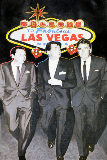 Steve KAUFMAN - Painting - The Rat Pack Walk Las Vegas