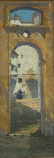 Campbell MACKIE - Drawing-Watercolor - Glimpse of a Sunlit Courtyard