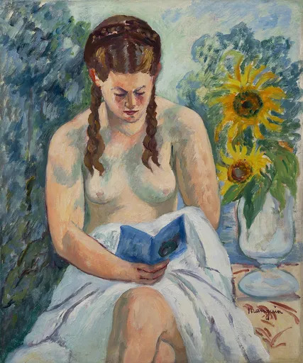 Henri MANGUIN - Painting - Geneviève Sauty nue lisant