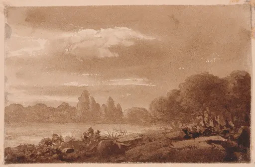 Laurent DEROY - Dibujo Acuarela - Romantical Landscape, 1820's