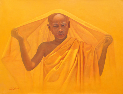 Aung Kyaw HTET - Peinture - Monk in Yellow Robes