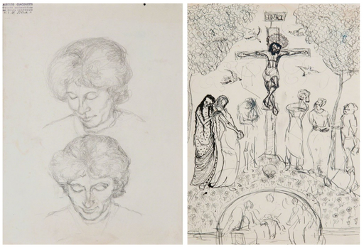 Alberto GIACOMETTI - Drawing-Watercolor - Double étude d'Annetta Giacometti
