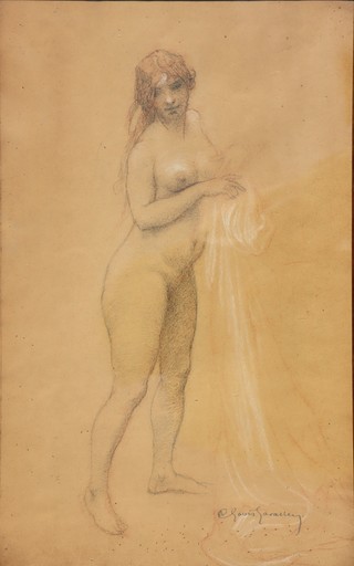 Alexander Claude Louis LAVALLEY - Drawing-Watercolor - "JEUNE FEMME NUE"
