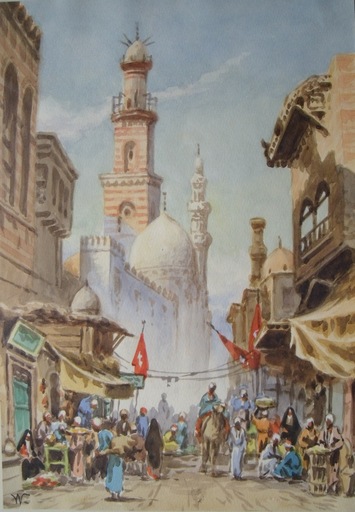 Edwin Lord WEEKS - Disegno Acquarello - Busy Arab street