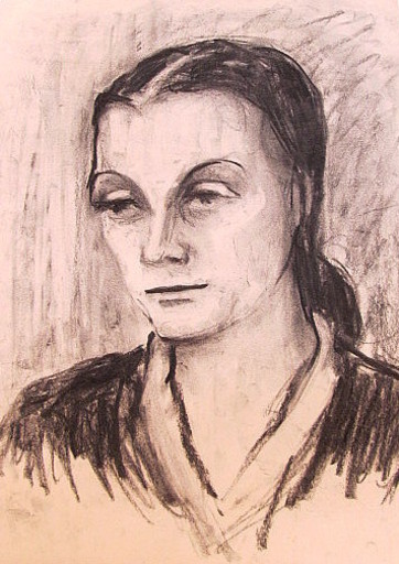 Erich HARTMANN - Disegno Acquarello - #19662: Gesicht einer jungen Frau. 