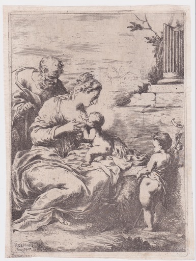 Bartolomeo BISCAINO - Grabado - Sacra famiglia con San Giovannino