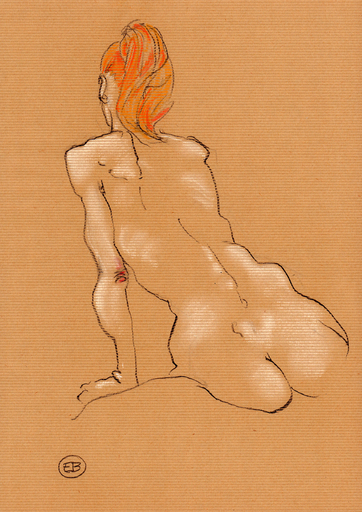 Etienne BONNET - Zeichnung Aquarell - A832 Gisèle de dos