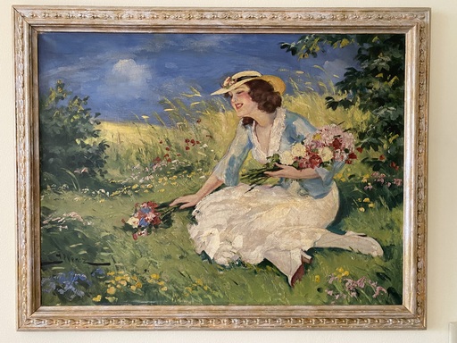 Lipòt ILLENCZ - 绘画 - Lady Holding Bouquet in Field