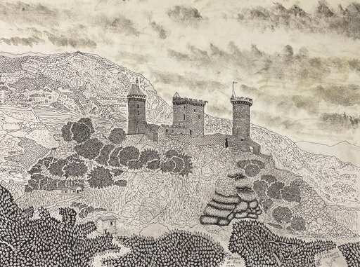 Pascal PLAZANET - Zeichnung Aquarell - Chateau de Foix 