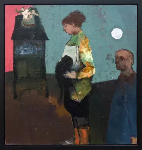 Jennifer HORNYAK - Gemälde - Girl with Black Cat and Silver Moon