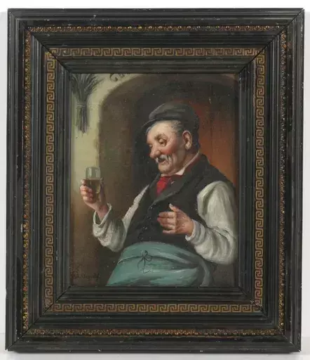 Rudolf KLINGSBÖGL - 绘画 - "Austrian peasant with a glass of wine"