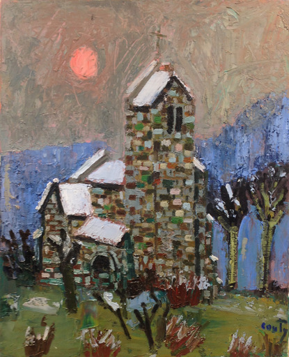 Jean COUTY - Peinture - Église sous la neige