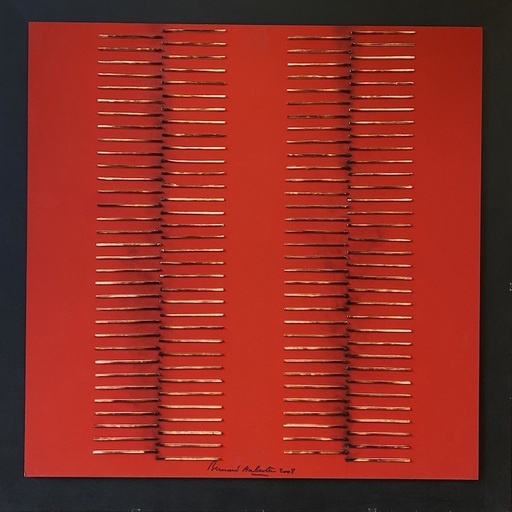 Bernard AUBERTIN - Painting - Dessin de feu sur table rouge