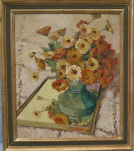 Lina PAVIL - Pintura - Les soucis. Fleurs dans un vase.