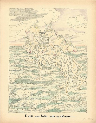 Giorgio DE CHIRICO - Stampa-Multiplo - E vidi una bestia salir su dal mare.. 1941
