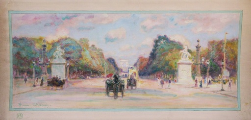 Pierre CHAPUIS - Painting - Vue animée en bas de de l'Avenue des Champs-Élysées