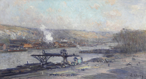 Eugène CLARY - Painting - Les quais de Rouen