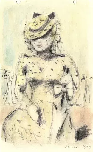 Alexander MÜLLEGG - Drawing-Watercolor - Elegant Woman in a Hat