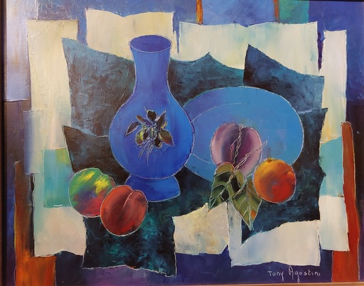 Tony AGOSTINI - Gemälde - Nature morte au pichet bleu