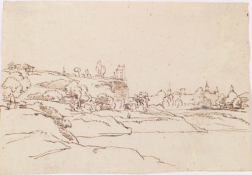 Ferdinand VON KOBELL - Dibujo Acuarela - "Romantical Landscape", Ink drawing, late 18th Century
