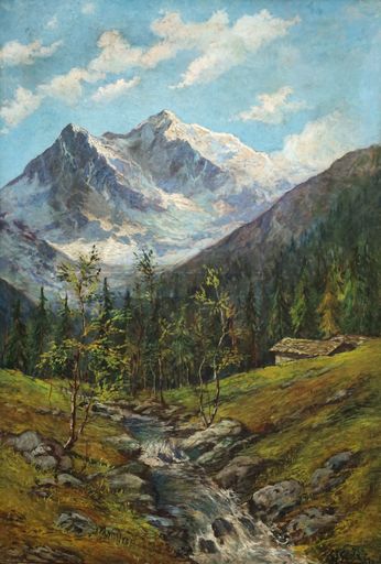 Giovan Francesco GONZAGA - Painting - Il Monte Bianco da Entreves