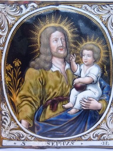 Jacques I LAUDIN - Gemälde - Saint Joseph & l'Enfant Jésus, émail de Limoges, 17e S.