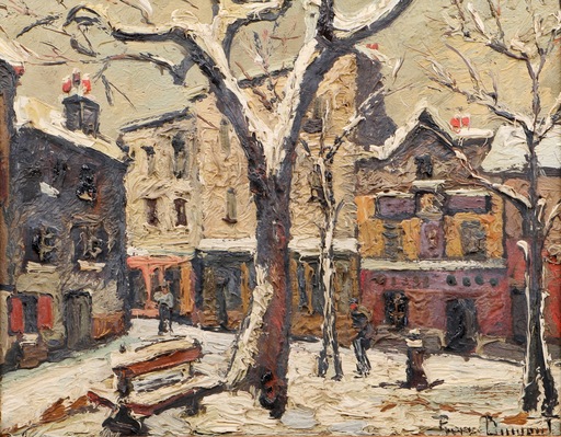 Pierre Jean DUMONT - Gemälde - Paris, la place du tertre en hiver