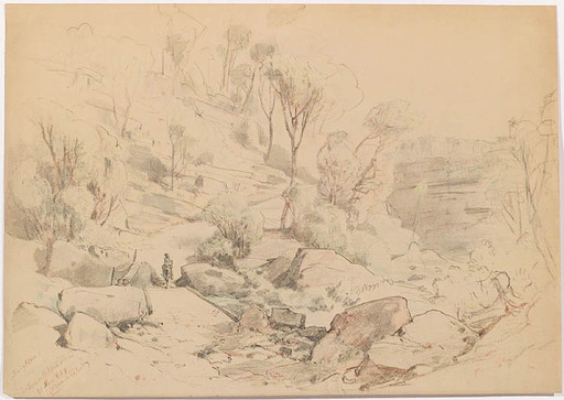 Anton HLAVACEK - Dessin-Aquarelle - "By Lake", 1858