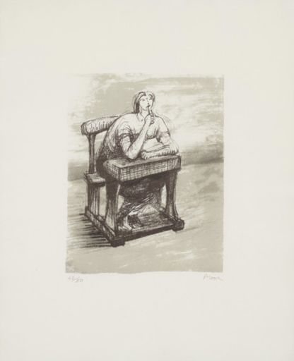 亨利•摩尔 - 版画 - Girl Seated at Desk IV